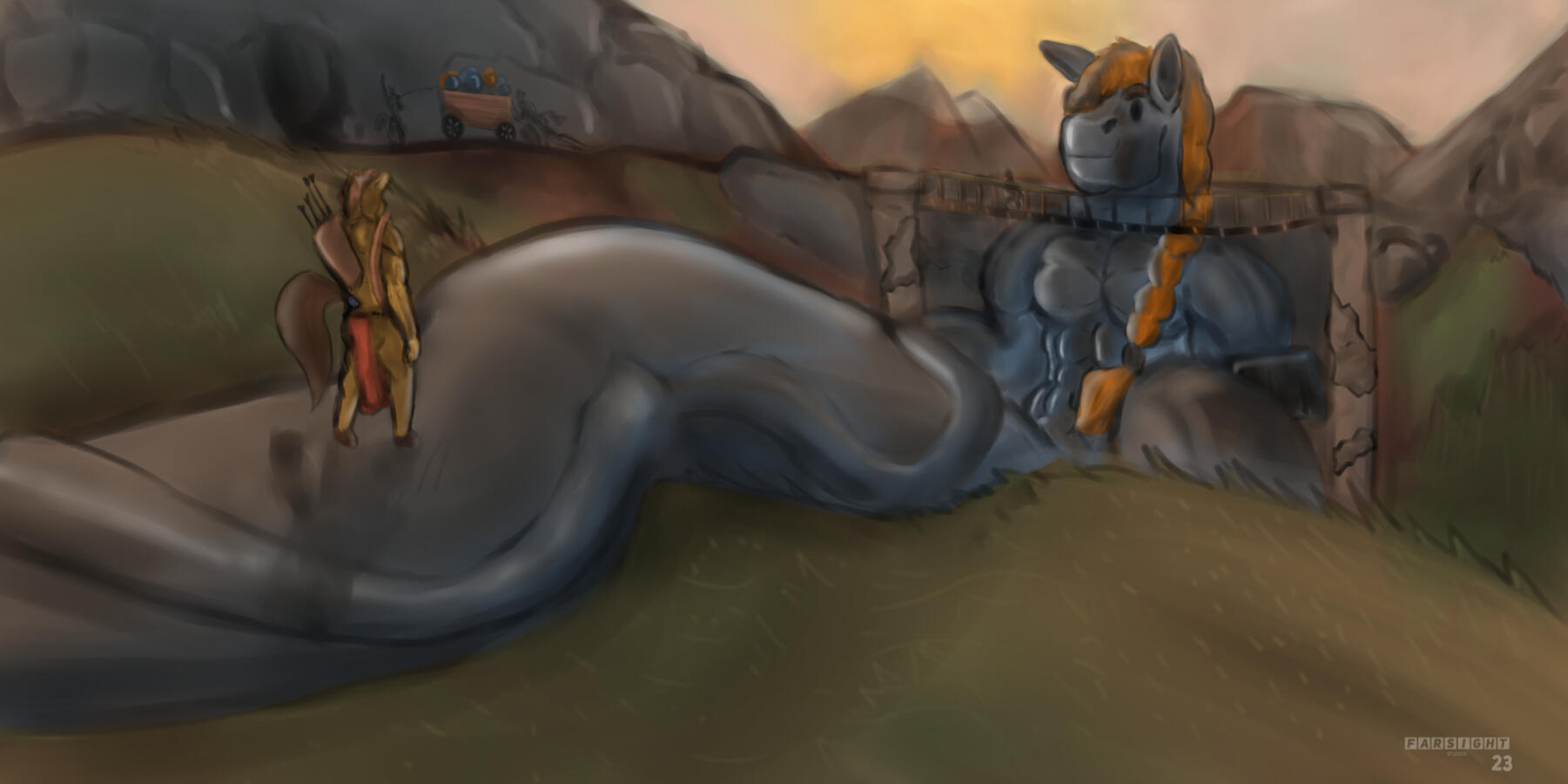 Sceneric image of a equine tribe wandering the all fathers path, to assist painting the mural