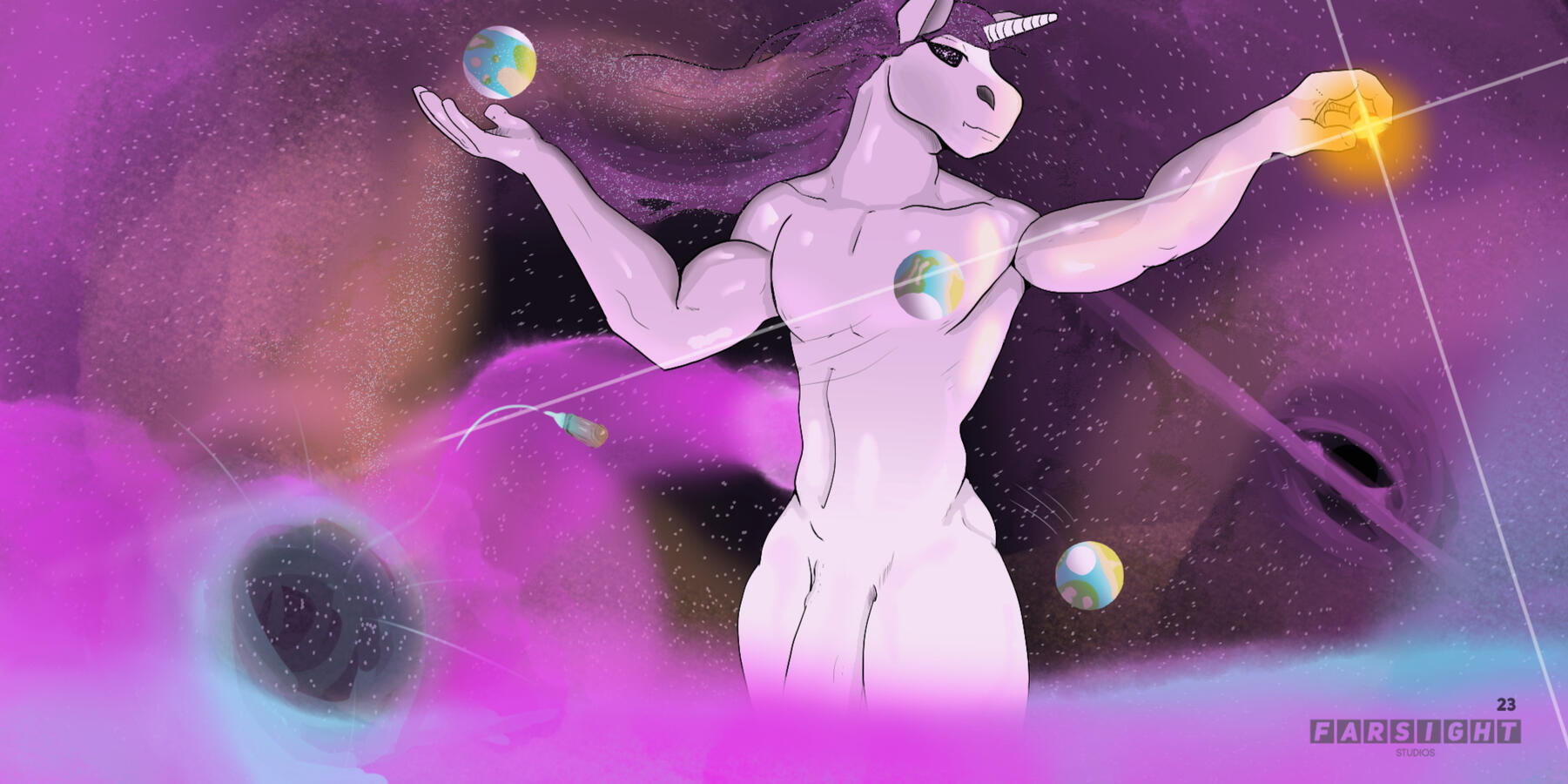 Image of a astral unicorn creating planets